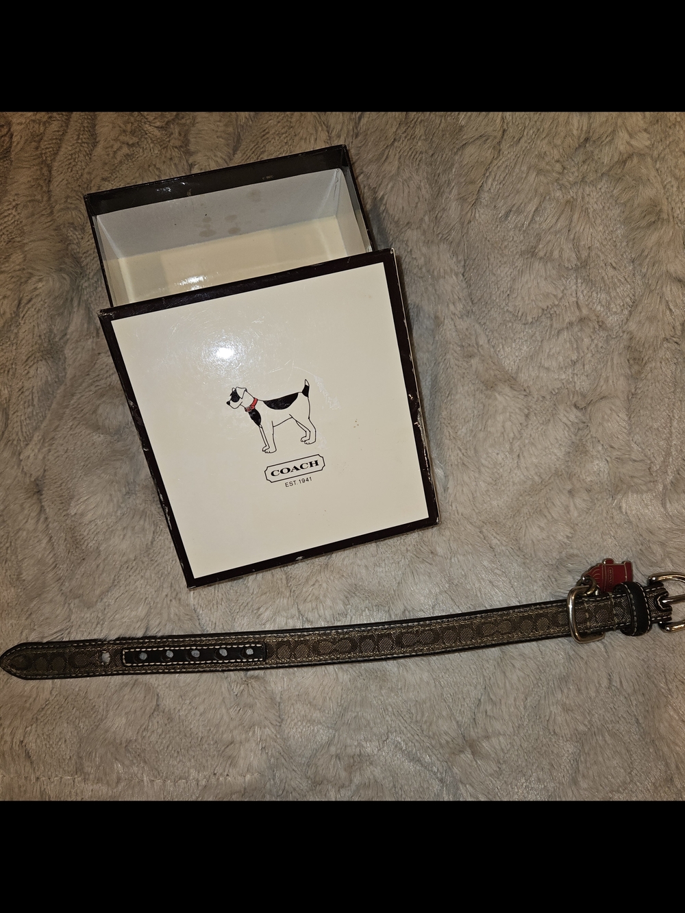 COACH BROWN LEATHER BROWN JACQUARD SIGNATURE C DOG PET COLLAR 60178 XS - Picture 4 of 8